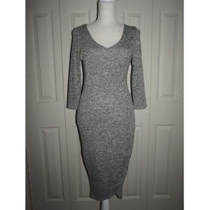 Soft Long Sleeve Grey Dress  with Subtle Leg Slit